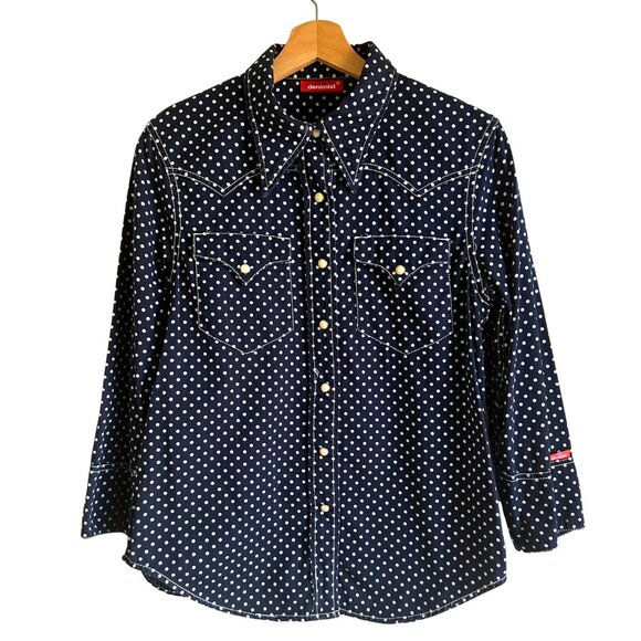 Denimist Navy Polka Dot Button-Up Shirt - Size Medium - Picture 1 of 7